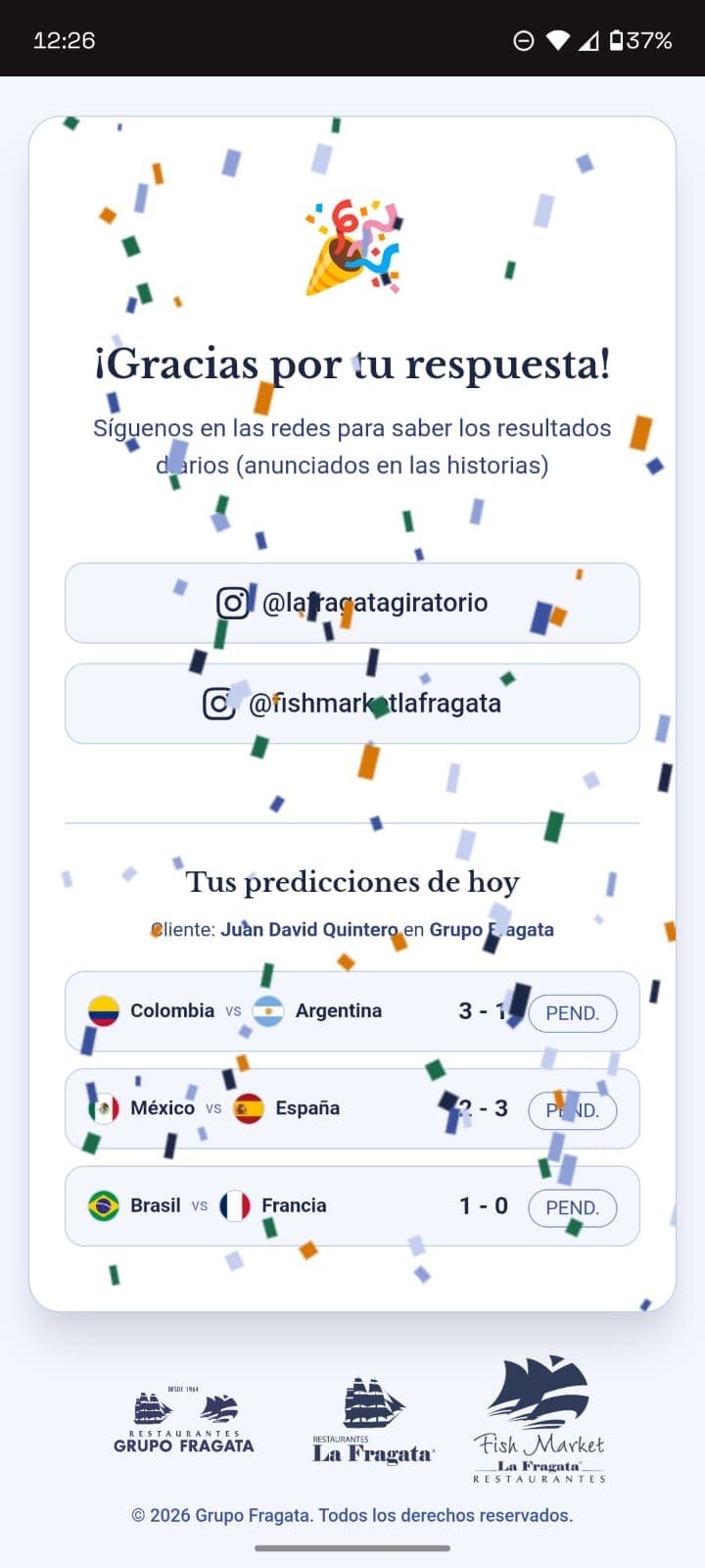 Plataforma de concurso mundialista · Grupo La Fragata