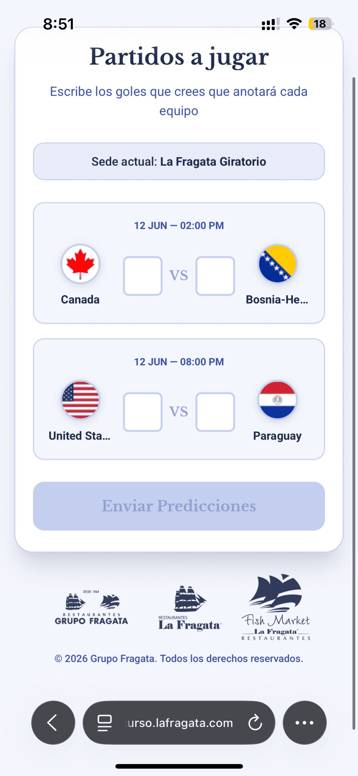 Plataforma de concurso mundialista · Grupo La Fragata